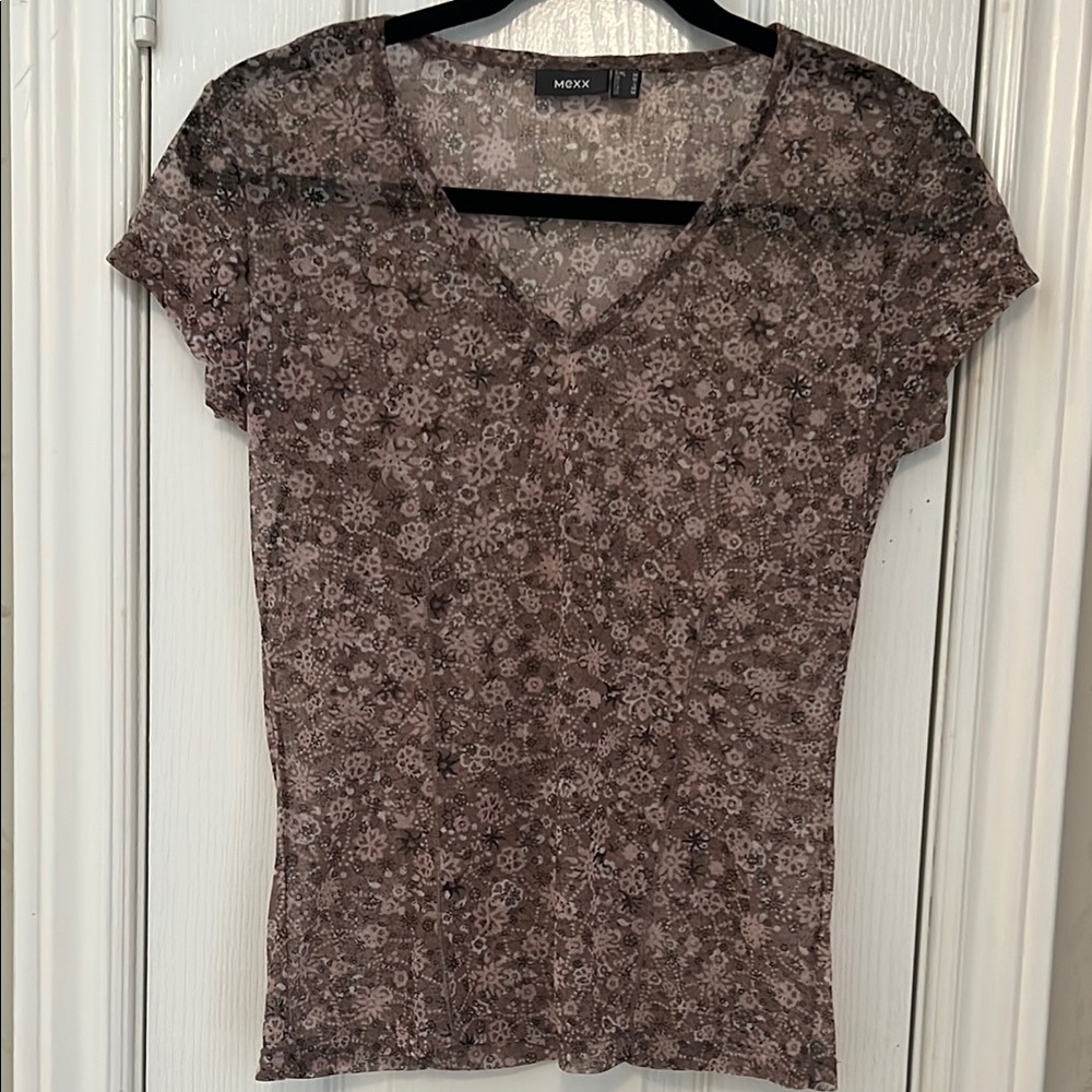 Mexx Fitted Cap Sleeve Sheer Blouse
